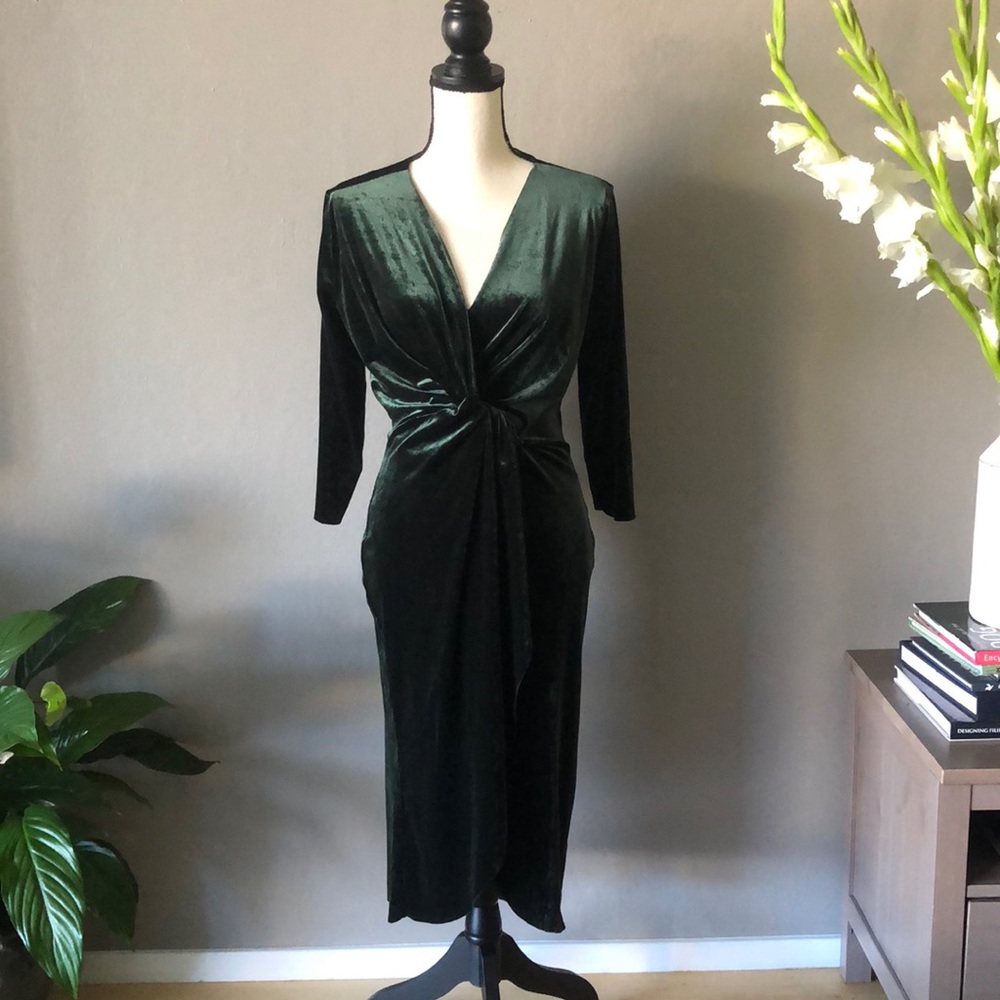 Green velvet wrap dress